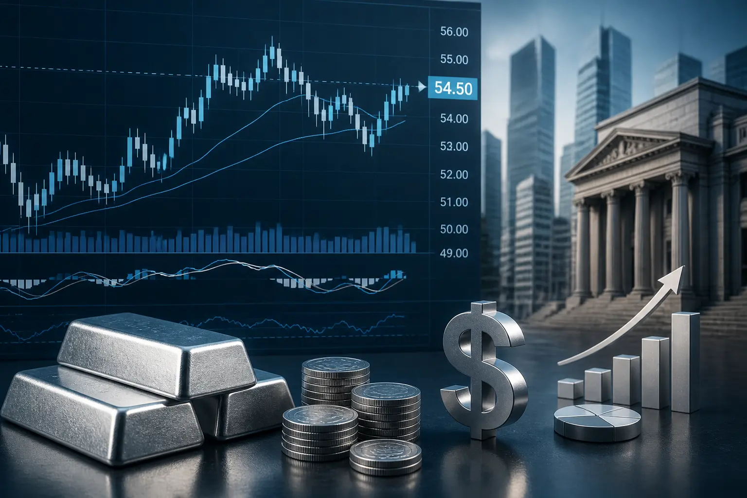 الفضة ترتد قرب 54.50 دولار قبيل قرار الفائدة الفيدرالي وسط قوة الدولار