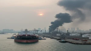 انفجار ناقلة نفط قرب ميناء خور الزبير بعد اقتراب زورق مجهول